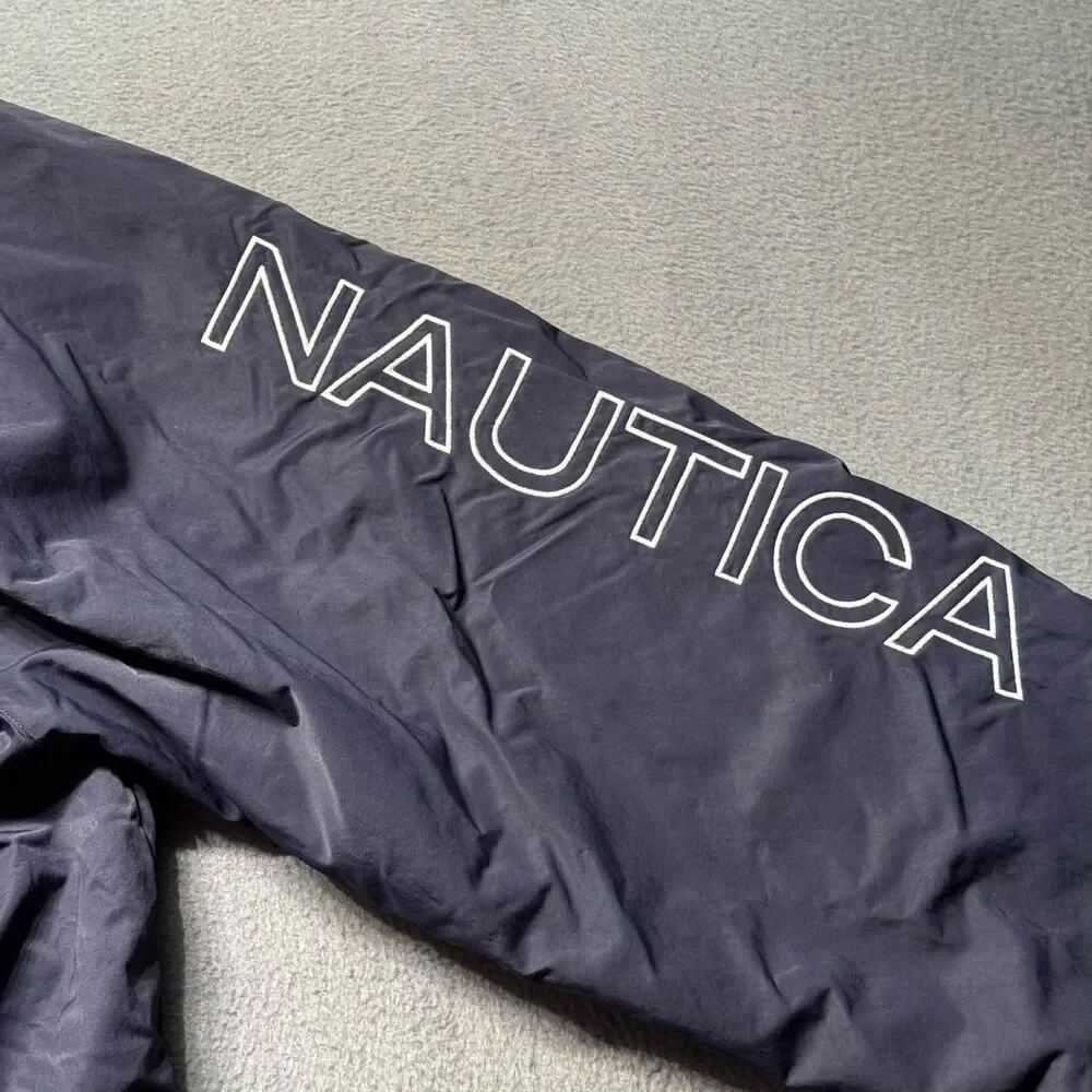 Nautica Mens XXL Windbreaker Jacket Blue Yellow Large Spellout Lightweight GUC